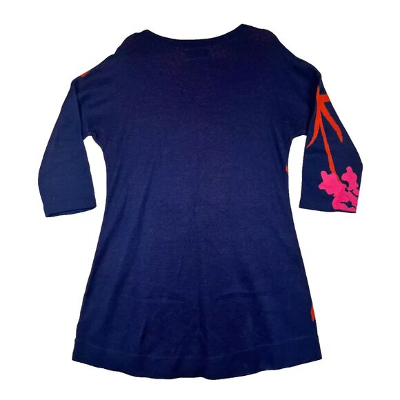 ANTHROPOLOGIE Field & Flower Megara Floral Tunic Dress Sweater Blue Pink M - Picture 2 of 5